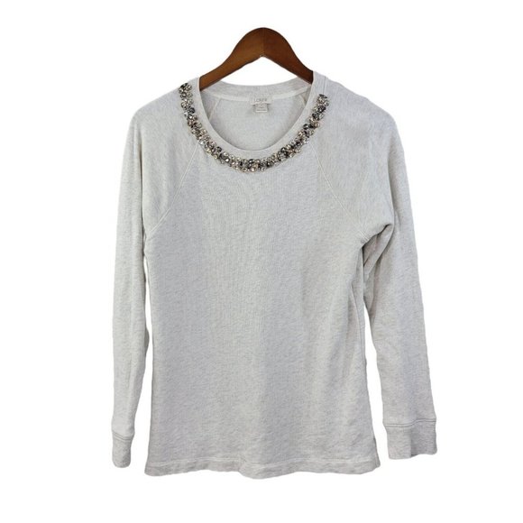 J Crew size Small Sweater Swestshirt Gemstone collar Embellished Bling Heathered - Picture 1 of 5